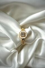 Premium İthal Seri Sekizgen Zirkon Taşlı Tek Taş Ayarlanabilir Tasarım Kadın Çelik Yüzük