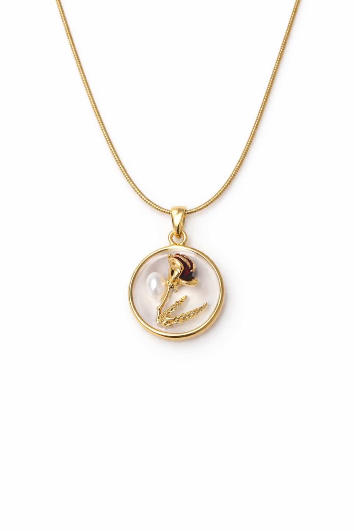 Vintage Kırmızı Gül Motifli 3d Tablo Tasarım Kadın Çelik Kolye