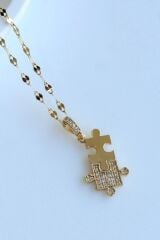 Zarif Zirkon Taşlı Puzzle Tasarım Renk Atmaz Kararmaz Kadın Çelik Kolye