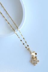 Zarif Zirkon Taşlı Puzzle Tasarım Renk Atmaz Kararmaz Kadın Çelik Kolye