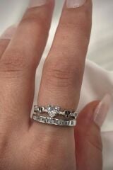 VIP %100 İthal Yüksek Kalp Taşlı 2'li Yarım Tur Model Ayarlanabilir Kadın Çelik Yüzük