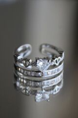 VIP %100 İthal Yüksek Kalp Taşlı 2'li Yarım Tur Model Ayarlanabilir Kadın Çelik Yüzük