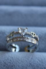 VIP %100 İthal Yüksek Kalp Taşlı 2'li Yarım Tur Model Ayarlanabilir Kadın Çelik Yüzük