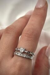 VIP %100 İthal Yüksek Kalp Taşlı 2'li Yarım Tur Model Ayarlanabilir Kadın Çelik Yüzük