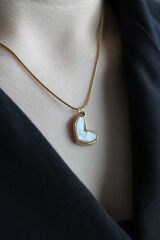 Premium Seri Plaka Model Asimetrik Kalp 316 L Paslanmaz Kararmaz Kadın Çelik Kolye