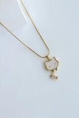 Premium Seri Plaka Sedefli Kedi Hello Kitty Model 316 L Paslanmaz Kararmaz Kadın Çelik Kolye