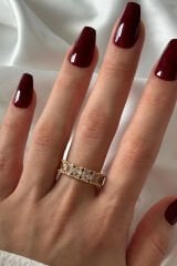 Exclusive Seri Ayarlanabilir Kararmaz Kenarları Burgu Model Oval Sıra Taş Kadın Çelik Yüzük