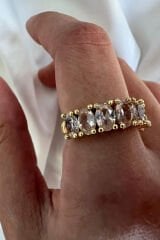 Exclusive Seri Ayarlanabilir Kararmaz Kenarları Burgu Model Oval Sıra Taş Kadın Çelik Yüzük