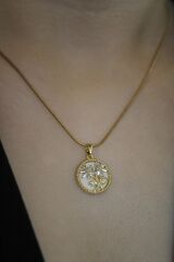 Premium Seri Plaka Model Zirkon Taşlı İkili Papatya 316 L Paslanmaz Kararmaz Kadın Çelik Kolye