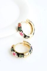 Mineli Renkli Çiçek Halka Tasarım Kararmaz Renk Atmaz Kadın Çelik Küpe