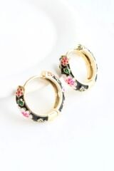 Mineli Renkli Çiçek Halka Tasarım Kararmaz Renk Atmaz Kadın Çelik Küpe