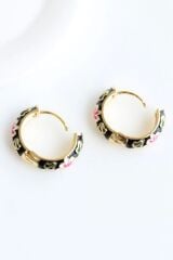 Mineli Renkli Çiçek Halka Tasarım Kararmaz Renk Atmaz Kadın Çelik Küpe