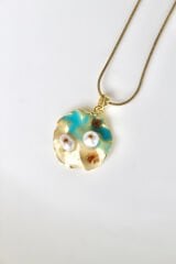 Vintage Incili Istiridye Motifli 3d Tablo Tasarım Kadın Çelik Kolye