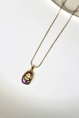 Vintage Çok Renkli Elips Beyaz Çiçek Motifli 3d Tablo Tasarım Kadın Çelik Kolye