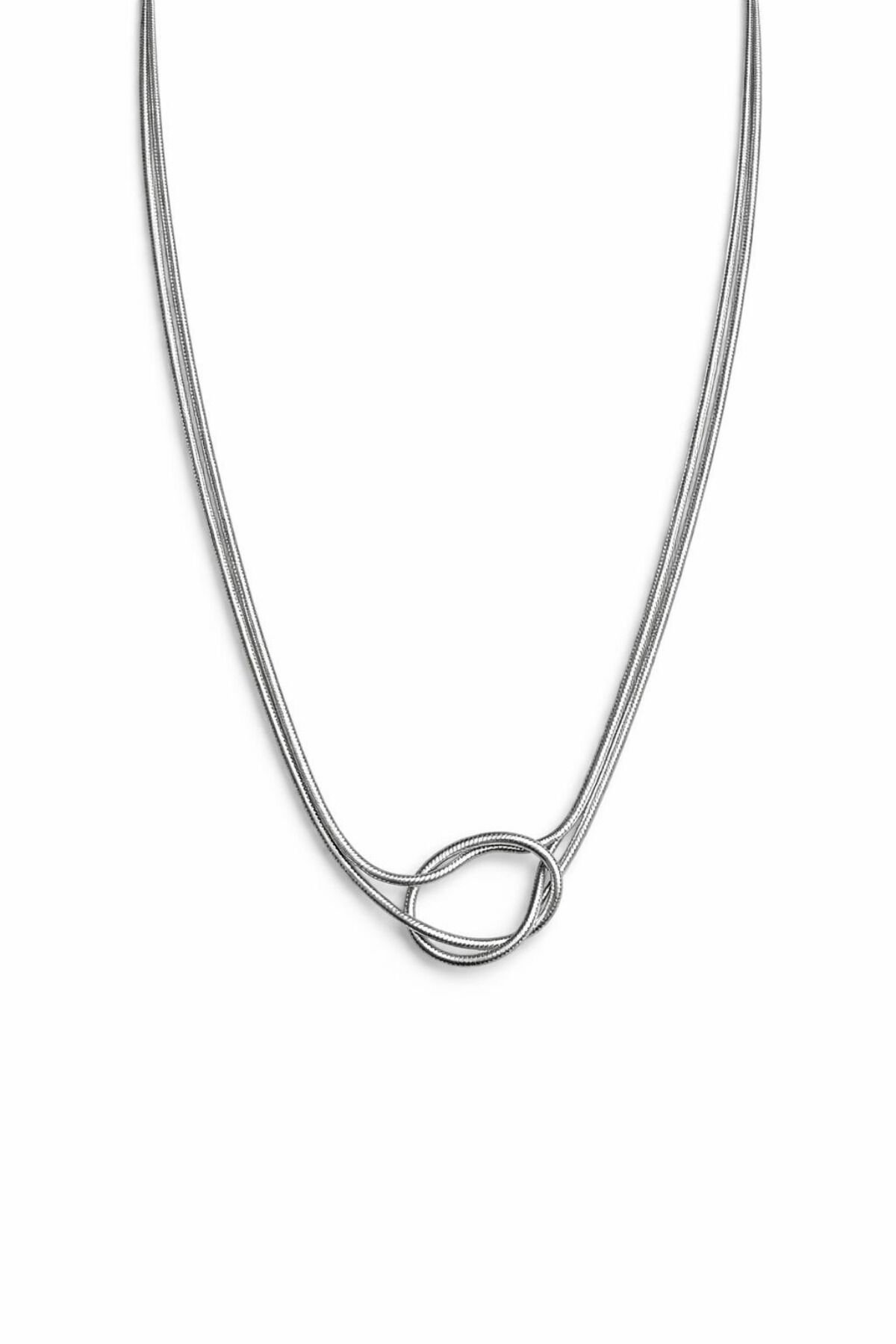 Özel Seri Kadın Silver Gümüş Renk Düğüm Detaylı 45 Cm Çelik Kolye Gümüş