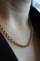 Exclusive Seri Rose Renk Oval Halka Zincir Model Kadın Çelik Kolye