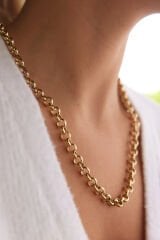 Exclusive Seri Rose Renk Oval Halka Zincir Model Kadın Çelik Kolye