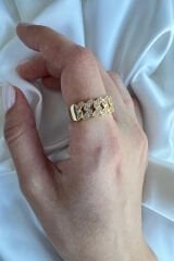 Exclusive Seri Ayarlanabilir Paslanmaz Kararmaz Taşlı Zincir Model Tasarım Kadın Çelik Yüzük