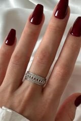 Premium Seri Gurmet Zincirli Model Tasarım Ayarlanabilir Kadın Çelik Yüzük