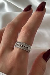 Premium Seri Gurmet Zincirli Model Tasarım Ayarlanabilir Kadın Çelik Yüzük