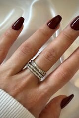 Yeni Sezon 3lü Çapraz Sıra Yarım Tur Zirkon Taşlı Tasarım Ayarlanabilir Kadın Çelik Yüzük