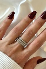 Yeni Sezon 3lü Çapraz Sıra Yarım Tur Zirkon Taşlı Tasarım Ayarlanabilir Kadın Çelik Yüzük