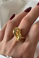 Yeni Seri Cilalı Ünlü Model Düğüm Tasarım Günlük Ayarlanabilir Kadın Çelik Yüzük