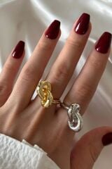 Yeni Seri Cilalı Ünlü Model Düğüm Tasarım Günlük Ayarlanabilir Kadın Çelik Yüzük