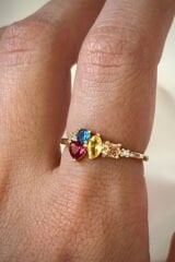 İthal Seri Renkli Zirkon Taşlı Zarif Tasarım Ayarlanabilir Kadın Çelik Yüzük