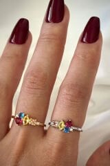 İthal Seri Renkli Zirkon Taşlı Zarif Tasarım Ayarlanabilir Kadın Çelik Yüzük