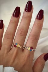 İthal Seri Renkli Zirkon Taşlı Zarif Tasarım Ayarlanabilir Kadın Çelik Yüzük