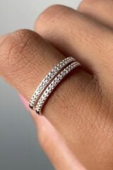 Özel Seri İkili İnce Yarım Tur Zirkon Taşlı Tasarım Model Kadın Çelik Yüzük