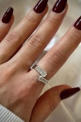 Premium İthal Seri Kırmızı Taşlı Vida Tasarım Ayarlanabilir Kadın Çelik Yüzük