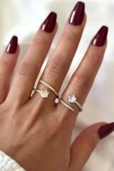 İthal Seri 6 Kollu Tek Taş Tasarım Ayarlanabilir Kadın Çelik Yüzük