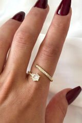 İthal Seri 6 Kollu Tek Taş Tasarım Ayarlanabilir Kadın Çelik Yüzük