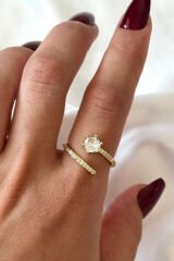 İthal Seri 6 Kollu Tek Taş Tasarım Ayarlanabilir Kadın Çelik Yüzük