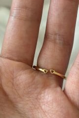 İthal Seri İkili Full Zirkon Taşlı Kalp Tasarım Yarım Tur Ayarlanabilir Kadın Çelik Yüzük