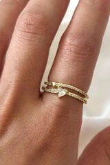 İthal Seri İkili Full Zirkon Taşlı Kalp Tasarım Yarım Tur Ayarlanabilir Kadın Çelik Yüzük