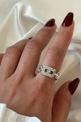 Elips Tasarım Nokta Tek Taşlı Ayarlanabilir Kadın Yüzük