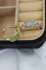 Elips Tasarım Nokta Tek Taşlı Ayarlanabilir Kadın Yüzük