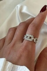 Elips Tasarım Nokta Tek Taşlı Ayarlanabilir Kadın Yüzük