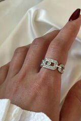 Elips Tasarım Nokta Tek Taşlı Ayarlanabilir Kadın Yüzük