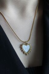 Premium Seri Plaka Model Sedefli Kalp 316 L Paslanmaz Kararmaz Kadın Çelik Kolye