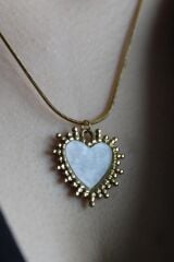 Premium Seri Plaka Model Sedefli Kalp 316 L Paslanmaz Kararmaz Kadın Çelik Kolye