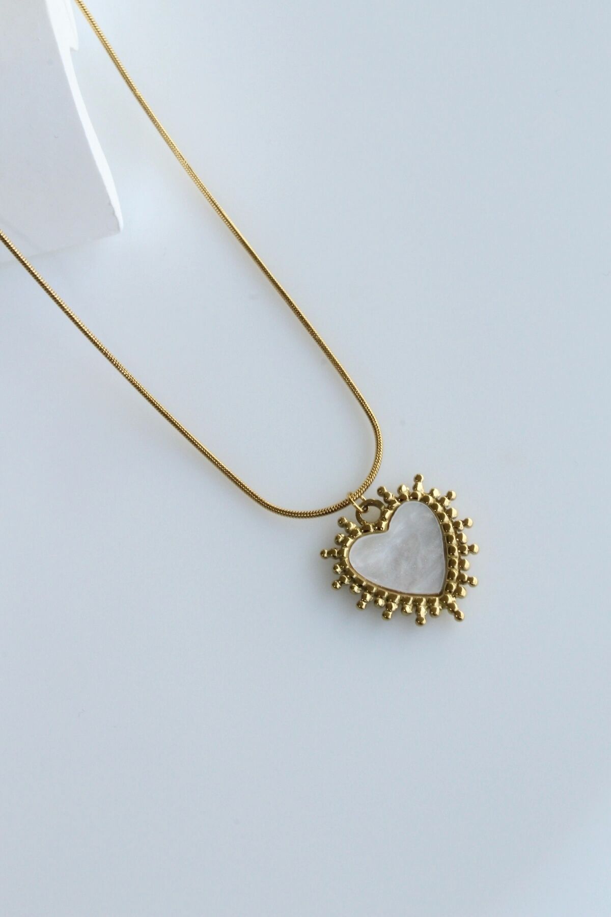 Premium Seri Plaka Model Sedefli Kalp 316 L Paslanmaz Kararmaz Kadın Çelik Kolye