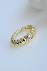 Burgulu Tek Taş Tasarım Ayarlanabilir Kadın Yüzük