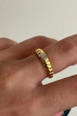 Burgulu Tek Taş Tasarım Ayarlanabilir Kadın Yüzük