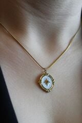 Premium Seri Plaka Sedefli Kutup Yıldızı Model 316 L Paslanmaz Kararmaz Kadın Çelik Kolye