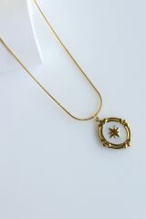 Premium Seri Plaka Sedefli Kutup Yıldızı Model 316 L Paslanmaz Kararmaz Kadın Çelik Kolye