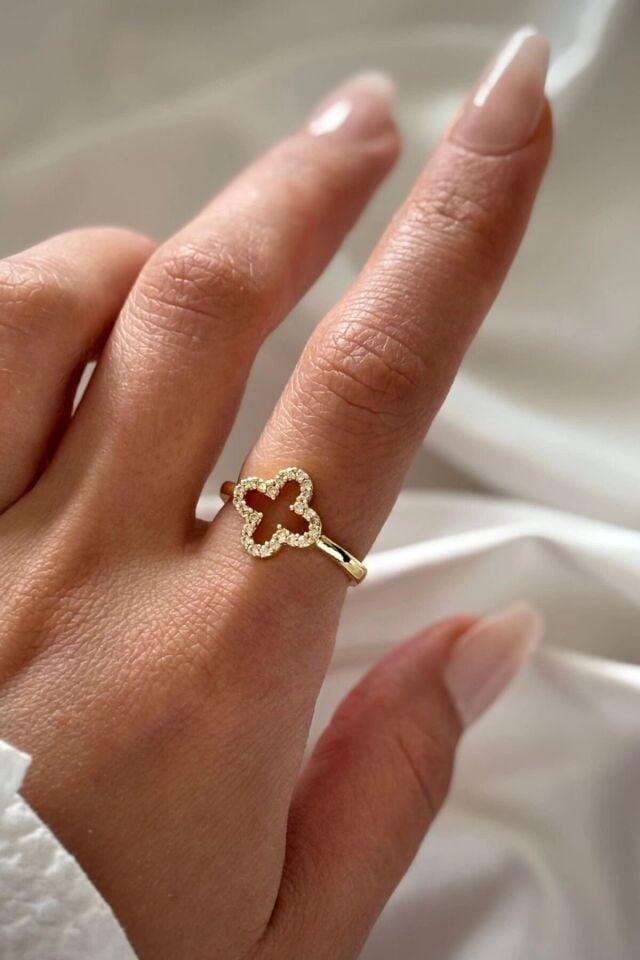 Ünlü Marka Zirkon Taşlı Kadın Yüzük Gold